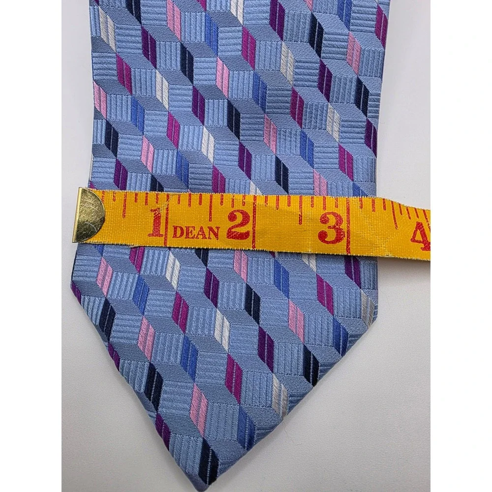 Haines & Bonner Of London Geometric Pattern‎ Silk Necktie Men Blue Pink Purple